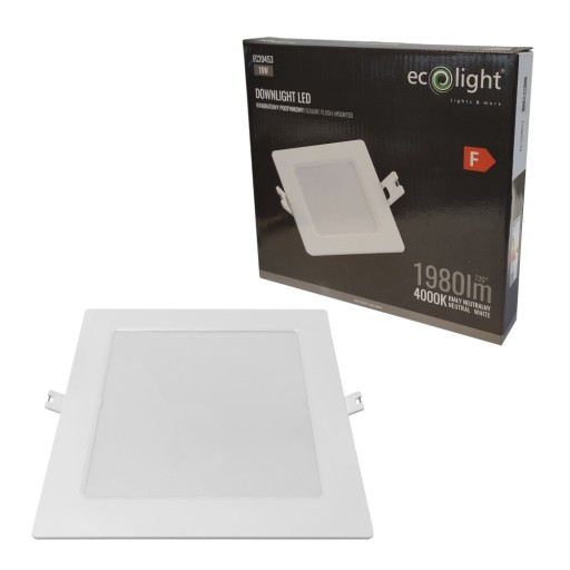 Zápustná LED očná lampa 18W 1980lm, neutrálna, hranatá, biela