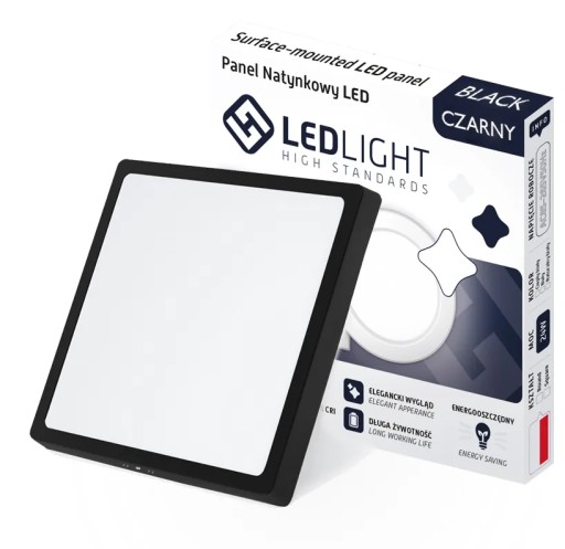 POVRCHOVÝ LED PANEL, ČIERNA, TEPLÁ BIELA, 18W