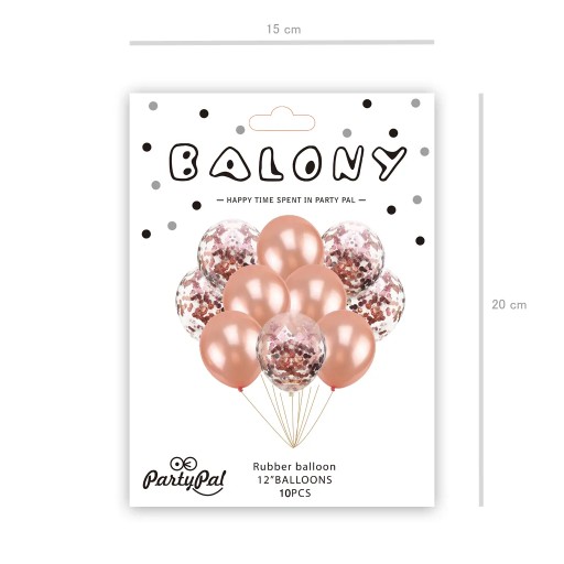 Metalické latexové balóny Rose Gold transparentné s konfetami 10 ks