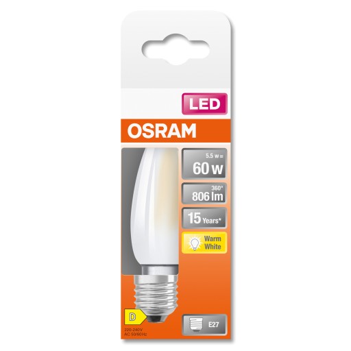 LED žiarovka na sviečku 5,5W = 60W E27 teplá 2700K OSRAM