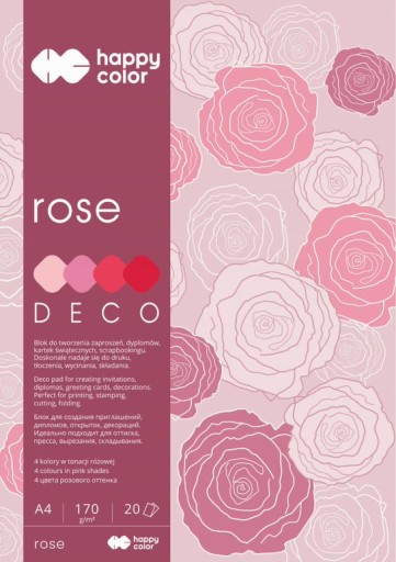 DECO ROSE blok A4 20 listov 5 farieb HAPPY COLOR 170 g/m2