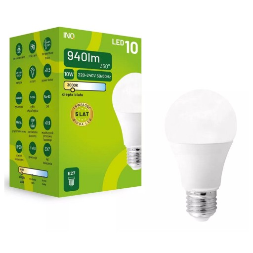 E27 LED žiarovka, 10W 940 lm, teplá (ELA034WW) INQ