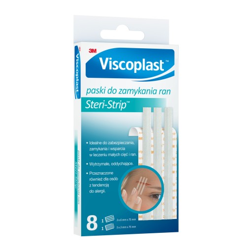 Viscoplast Steri-Strip prúžky na zakrytie rany, biele, 2 veľkosti, 16 kusov