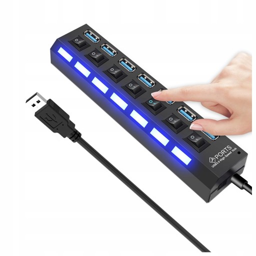 7X USB HUB SPLITTER REPLIKÁTOR PORTU S SPÍNAČMI