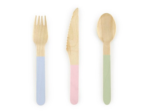 DREVENÉ PRÍBORY 16 CM MIX PASTELOVÁ SÚPRAVA 18
