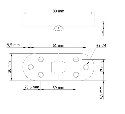 2X Strojový záves na stôl, sklopná doska, mosadz 80 x 30 mm