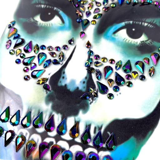 KRYŠTÁLOVÉ NÁLEPKY na tvár 3D make-up SKULL