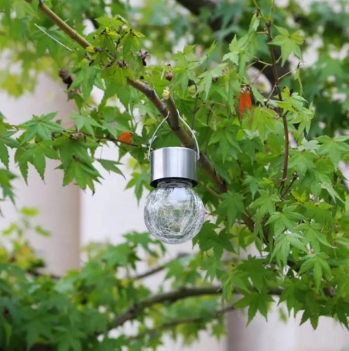 LED solárne guľové závesné sklenené záhradné svietidlo