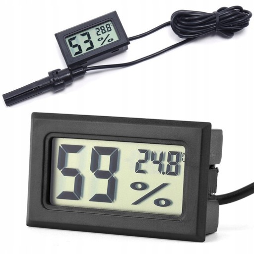Panelový TERMO-HYGROMETER Elektronický LCD SO SONDOU NA KÁBLI 1,5 m + BATÉRIE