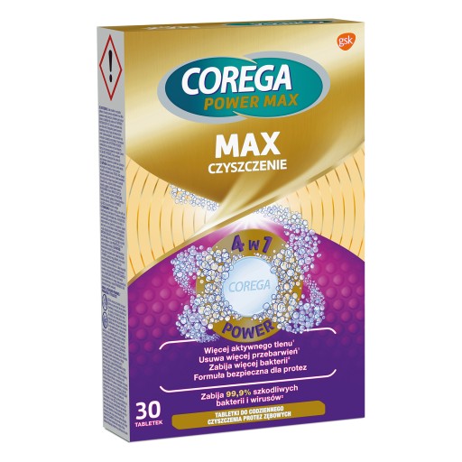 Tablety COREGA Power Max na každodenné čistenie zubných protéz Max Vol