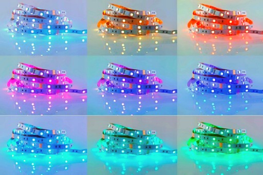 5050 RGB Viacfarebný LED pásik, farebný a biely, 1 m