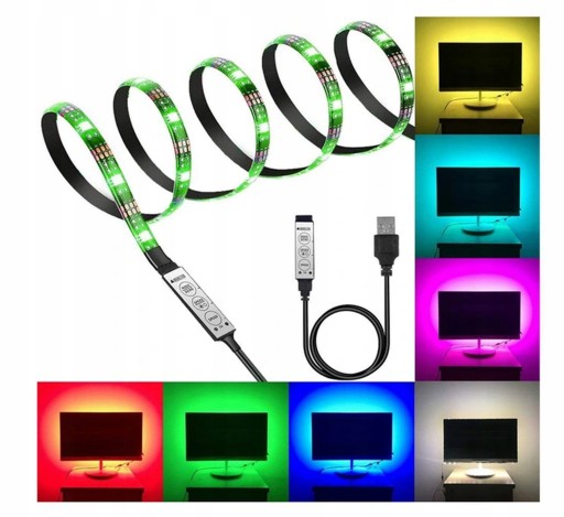 FAREBNÝ LED TV USB RGB PÁSOK LED PODSVIETENIE 5V + DIAĽKOVÉ OVLÁDANIE LED 2M