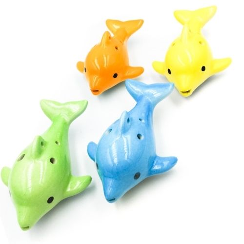 mini OCARINA, keramika, modrá, delfín, 6 otvorov, úchyty, tóny ocarina