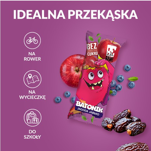 Ovocná tyčinka pre deti BeRAW Kids Jagoda Jablko bez pridaného cukru 25g