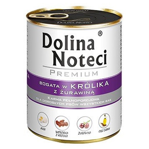 DOLINA NOTECI Premium bohaté na králik s brusnicami Mokré krmivo pre psov 800g