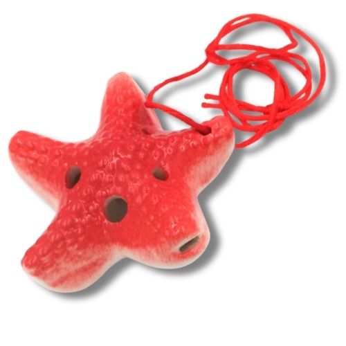 mini OCARINA keramická STAR červená 6 otvorov rukoväte ocarina poznámky