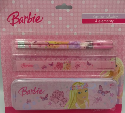 BARBIE ŠKOLSKÝ SET 4 POMÔCKY KRABIČKA NA CERÚŽKY A ceruzky
