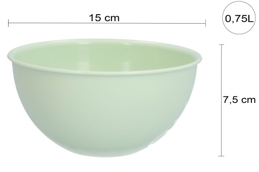 PLASTOVÁ KUCHYŇSKÁ MISKA 0,75L PASTELOVÁ ZELENÁ NA OVOCNÉ OBJÍDKY 15 CM