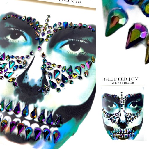KRYŠTÁLOVÉ NÁLEPKY na tvár 3D make-up SKULL
