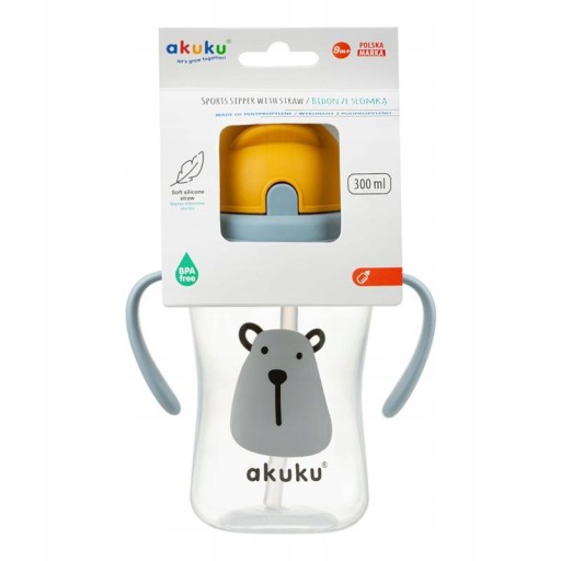 AKUKU HRNČEK, FĽAŠA S RUBIČKOU, SLAMKA, RÚČKY, 300ml, 9m+