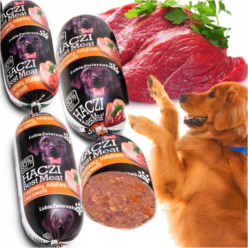Mokré krmivo pre psov HACZI tyčinka 95% mäso hovädzie mäso morka zelenina 2x450g