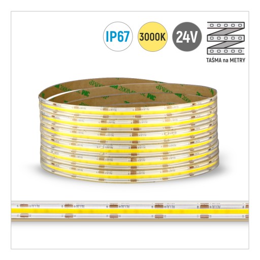 COB STRIP 480LED/M IP67 3000K TEPLO 9W/m 24V/DC NEPRETRVALÉ SVIETENIE / 1 METER