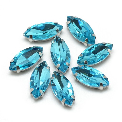 Štrasové kamienky na šitie v košíku, sklo a mosadz, konské oko 15x7mm, 10ks