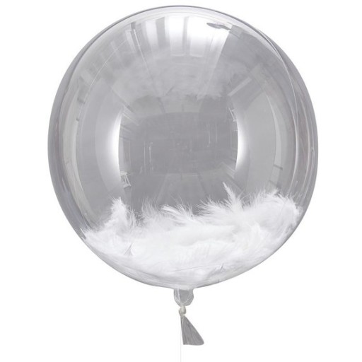 Obrovský priehľadný balón BALL s bielymi pierkami