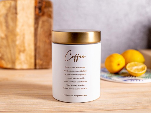 Dóza na kávu, kovová kuchynská nádoba, Altom Design Coffee, biela