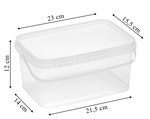VEDRO, TRANSPARENTNÉ, obdĺžnikové vedierko, 2,5L, POTRAVINOVÝ CERTIFIKÁT, veko