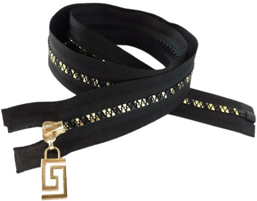 Odevný deliaci zips, čierna a zlatá, grécka, 65 cm
