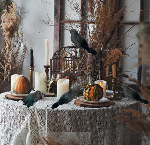 ČIERNA SUROVÁ VTÁČIA OZDOBA HALLOWEEN 3 ks