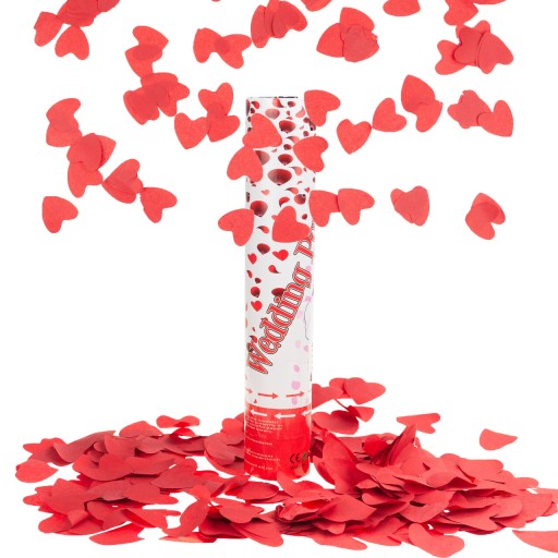 VYstreľovanie KONFETTIEK ČERVENÉ SRDCE na SVADOBNÉ LÍSTKY SRDCA VALENTÍN