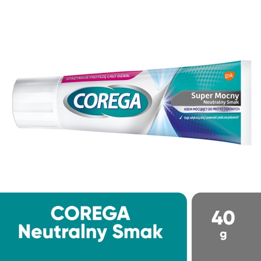 Corega, lepiaci krém na zubné protézy, super silná, neutrálna chuť, 40 g