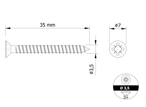 3,5 X 35 MM tvrdené kužeľové skrutky do dreva