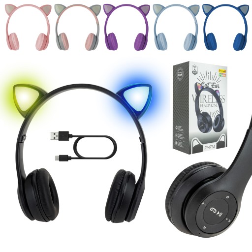SLÚCHADLÁ PRE DETI BLUETOOTH LED RGB MAČACIE UŠI