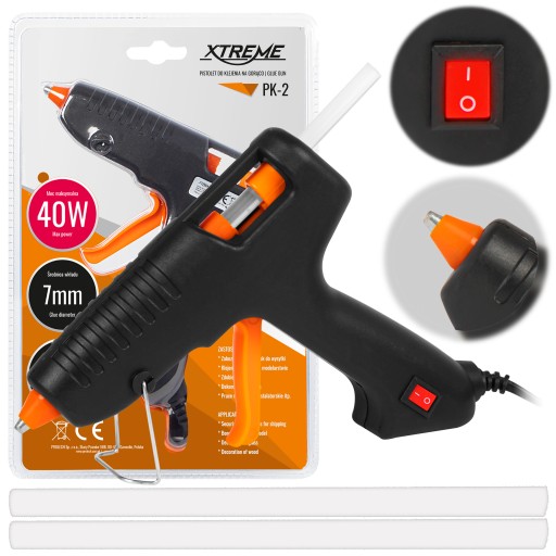PIŠTOĽ NA TEPLOLEPENIE 40W 7MM SILNÉ LEPIDLO + SADA 2 NÁPLŇOV