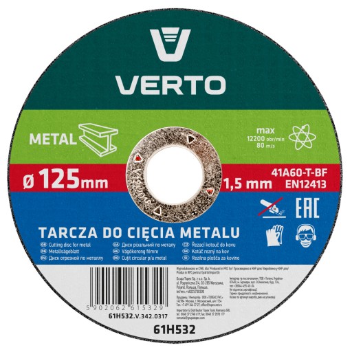 Rezný kotúč na oceľ kov 125 x 1,5 x 22,2 mm VERTO