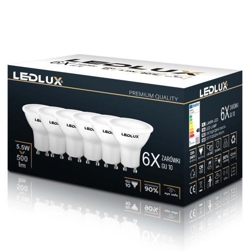 6x GU10 LED žiarovka 5,5W = 50W SMD Premium LEDLUX nebliká, 3 FARBY