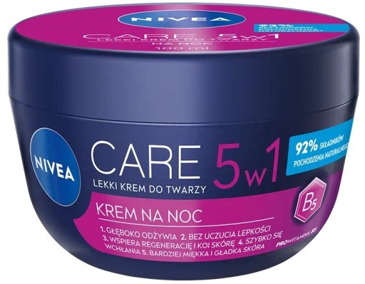 Nivea Care 5v1 ľahký pleťový krém na noc Hydratačný vyhladzujúci 100ml