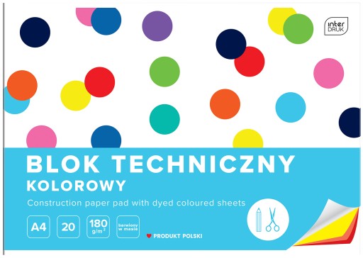 A4 INTERDRUK farebný technický blok, 20 listov, 180g/m2