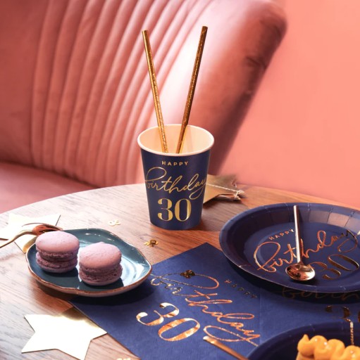 Happy Birthday 30th Birthday Navy Blue Party papierové poháre 220ml 6ks.