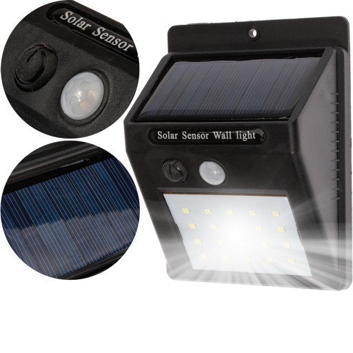 SOLAR lampa 20 LED 3W IP65 reflektor SENSOR