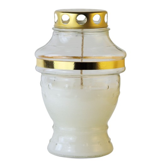 Sviečka sypaná 18 cm Biela DP26sL sklenená sypaná sviečka s uzáverom