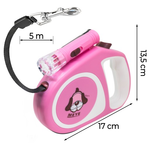 VODÍTKO PRE PSA MAČKU AUTOMATICKÁ PEVNÁ PÁSKA 5M SO ZÁMKOM 15KG LED BATERKA