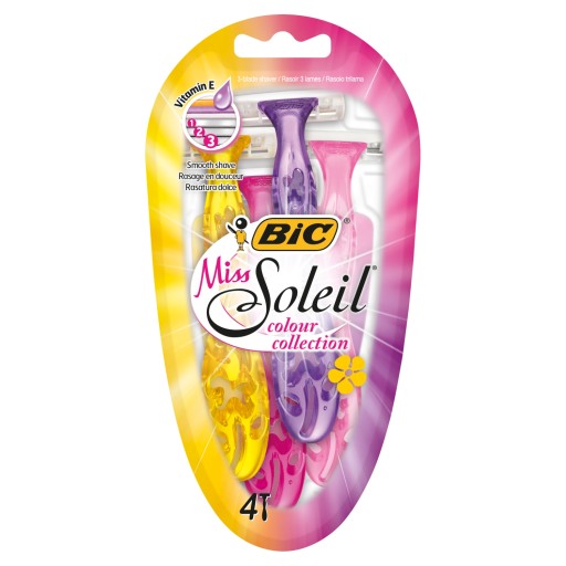 Holiaci strojček BiC Miss Soleil Color Collection s 3 čepeľami, 4 kusy