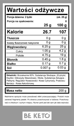BeKeto ŠŤAVNATÝ BROSKYŇOVÝ DŽEM 200g Bez cukru