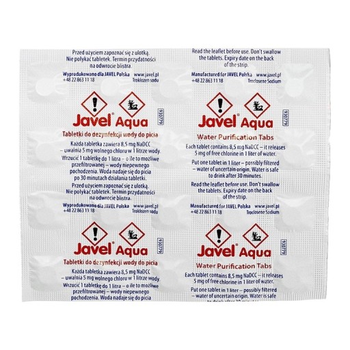 Javel Aqua tablety na úpravu a dezinfekciu pitnej vody, 20 ks.