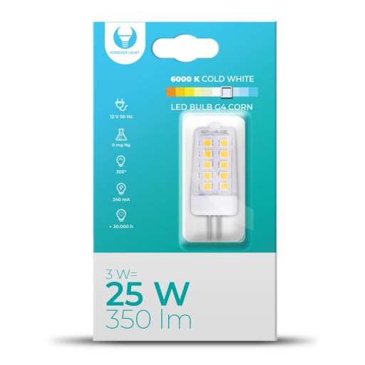 G4 Corn LED žiarovka 3W 12V AC/DC 6000K 300° 350lm
