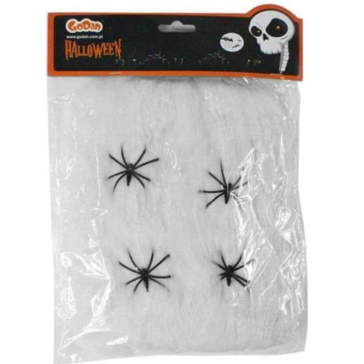 Halloween SPIDER WEB WHITE + dekorácia 4 pavúkov